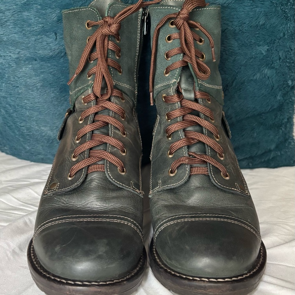 Taos Teal Green Leather Crave Combat Boots Women's EU Size 39 Made in Portugal